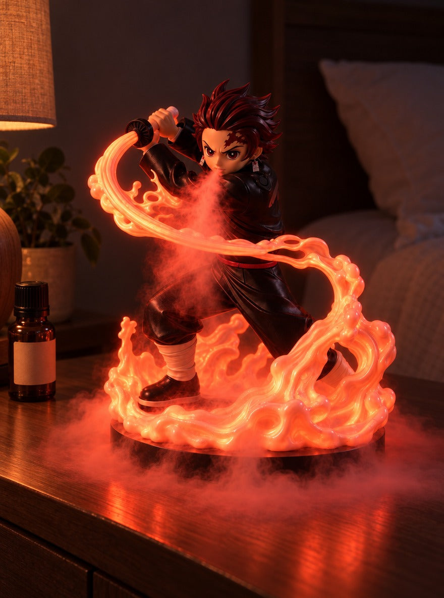Tanjiro Water Breathing Mist Diffuser Figure – glowing on a bedside table | Demon Slayer