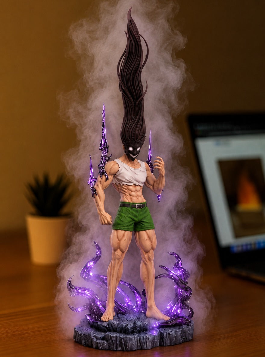 Adult Gon Nen Aura Mist Diffuser Figure – lit with mist in a daylight room | Hunter x Hunter