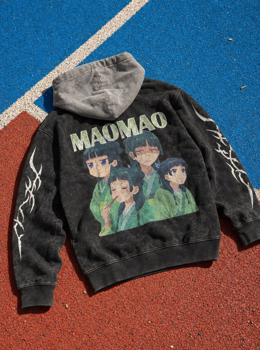 Maomao Quartet – Black & Grey Hoodie – flat-lay | Apothecary Diaries