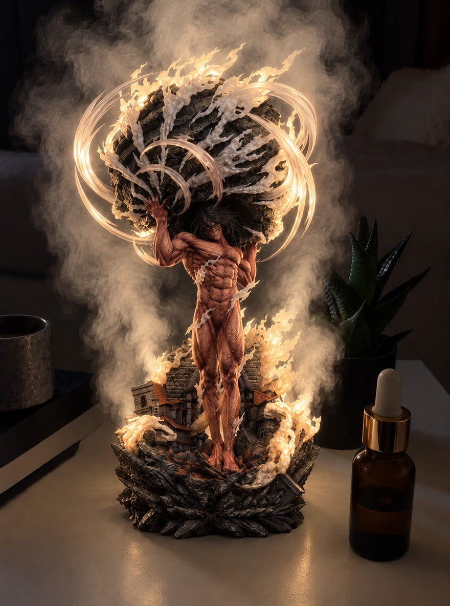 Attack Titan Steam Mist Diffuser Figure – glowing with mist at night | Attack on Titan