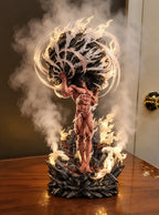 Attack Titan Steam Mist Diffuser Figure – lit with mist in a daylight room | Attack on Titan