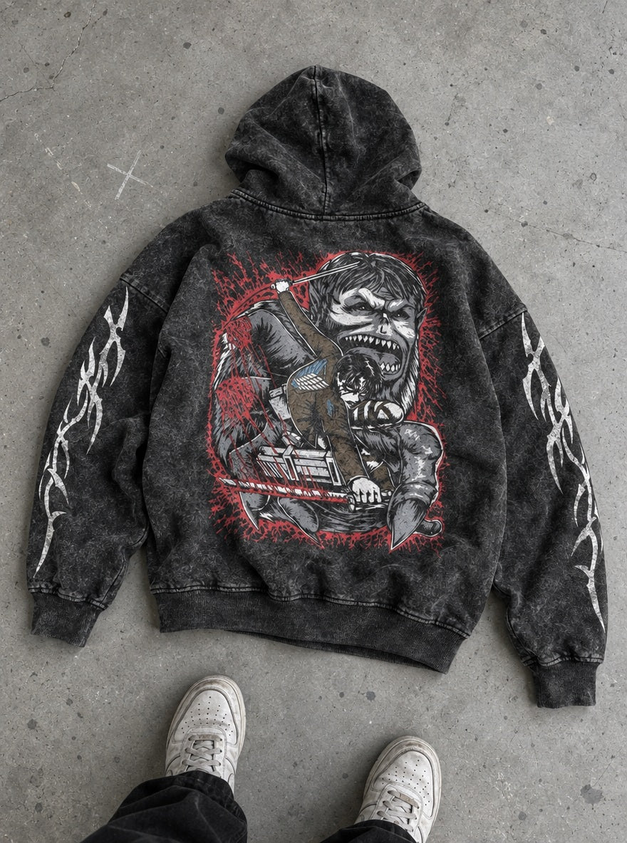 Levi vs Zeke – Hoodie – flat-lay | Attack on Titan