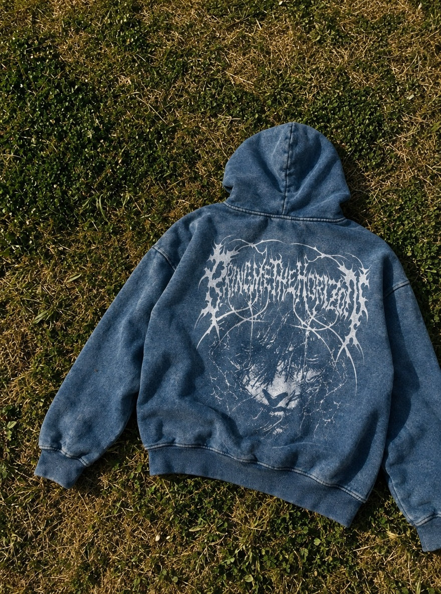 Blue Faded Hoodie – Deathcore Guts – flat-lay | Berserk