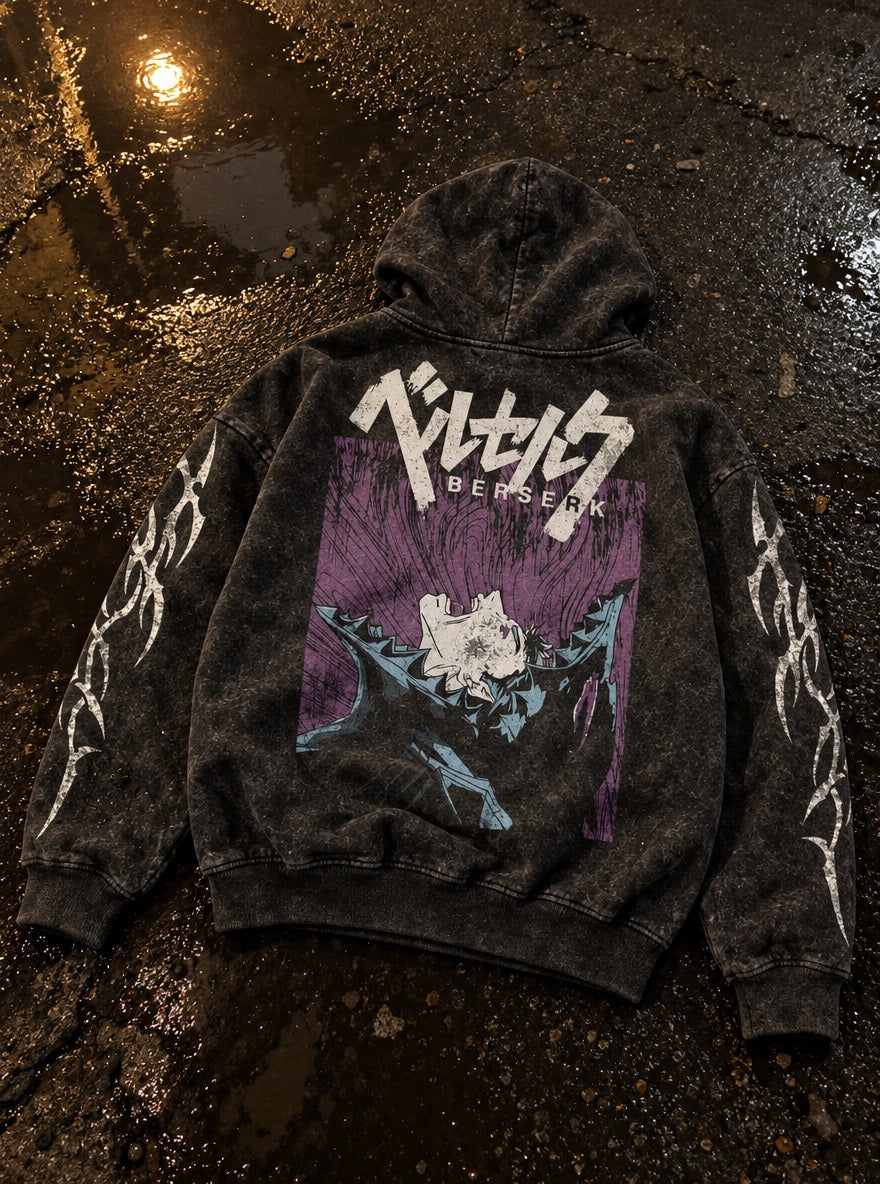 Purple Berserker Panel – Hoodie – flat-lay | Berserk