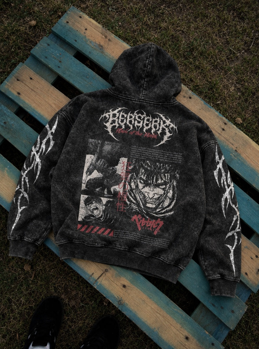 Guts Manga Collage – Hoodie – flat-lay | Berserk