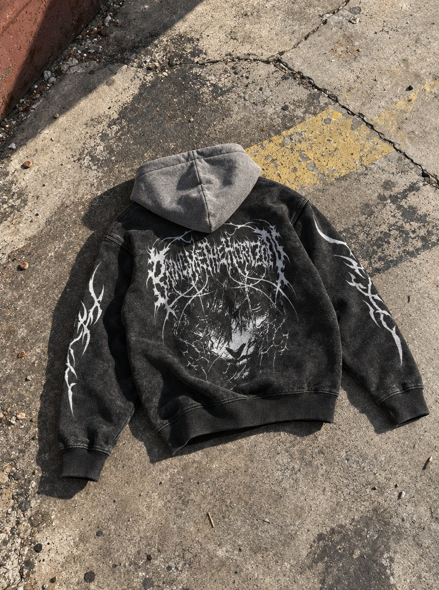 Deathcore Guts – Black & Grey Hoodie – flat-lay | Berserk