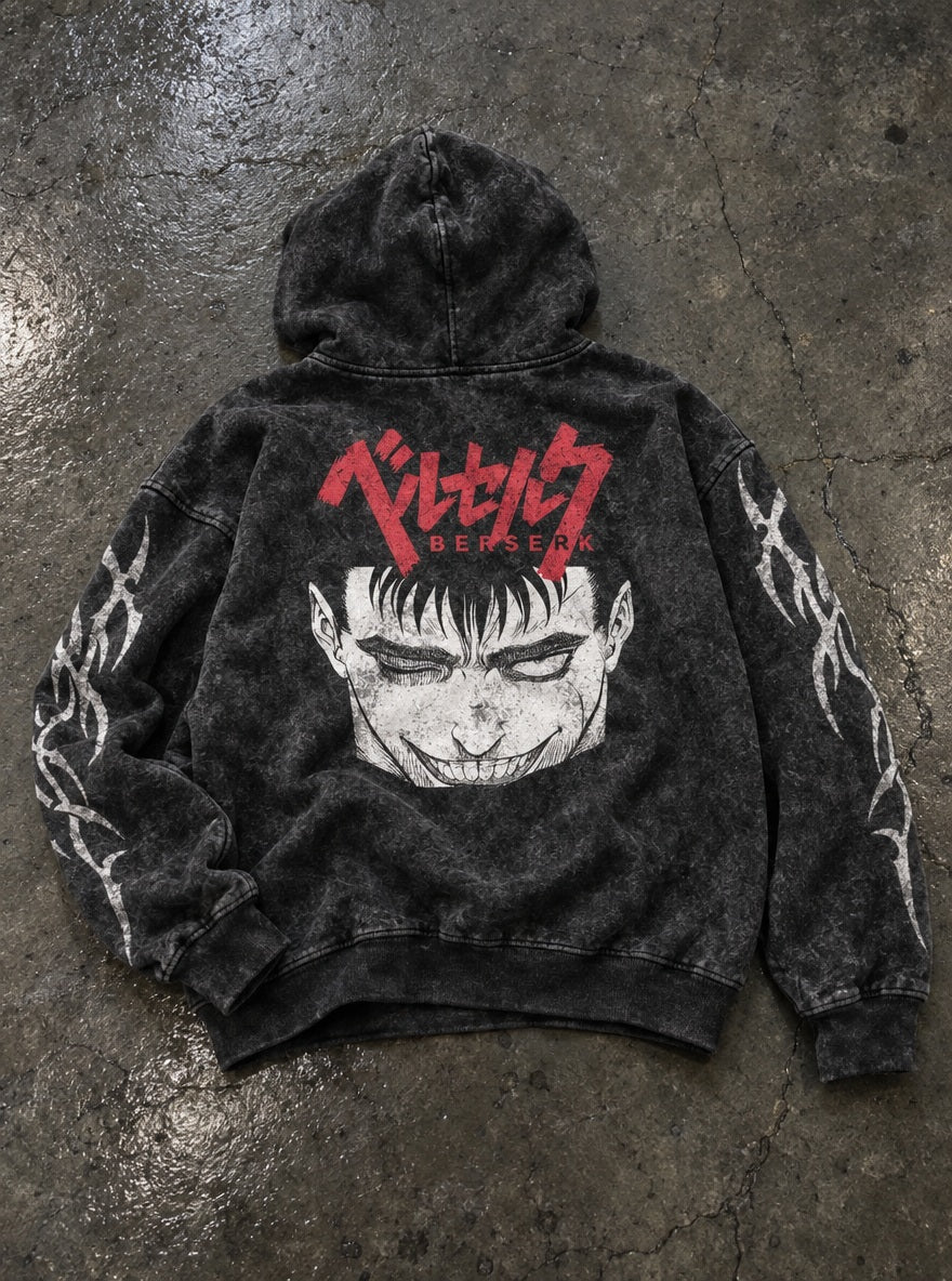 Guts Mad Grin – Hoodie – flat-lay | Berserk