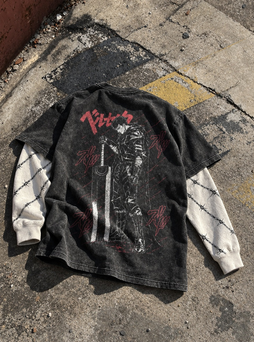 Guts Sword Lean – Double Sleeves – flat-lay | Berserk