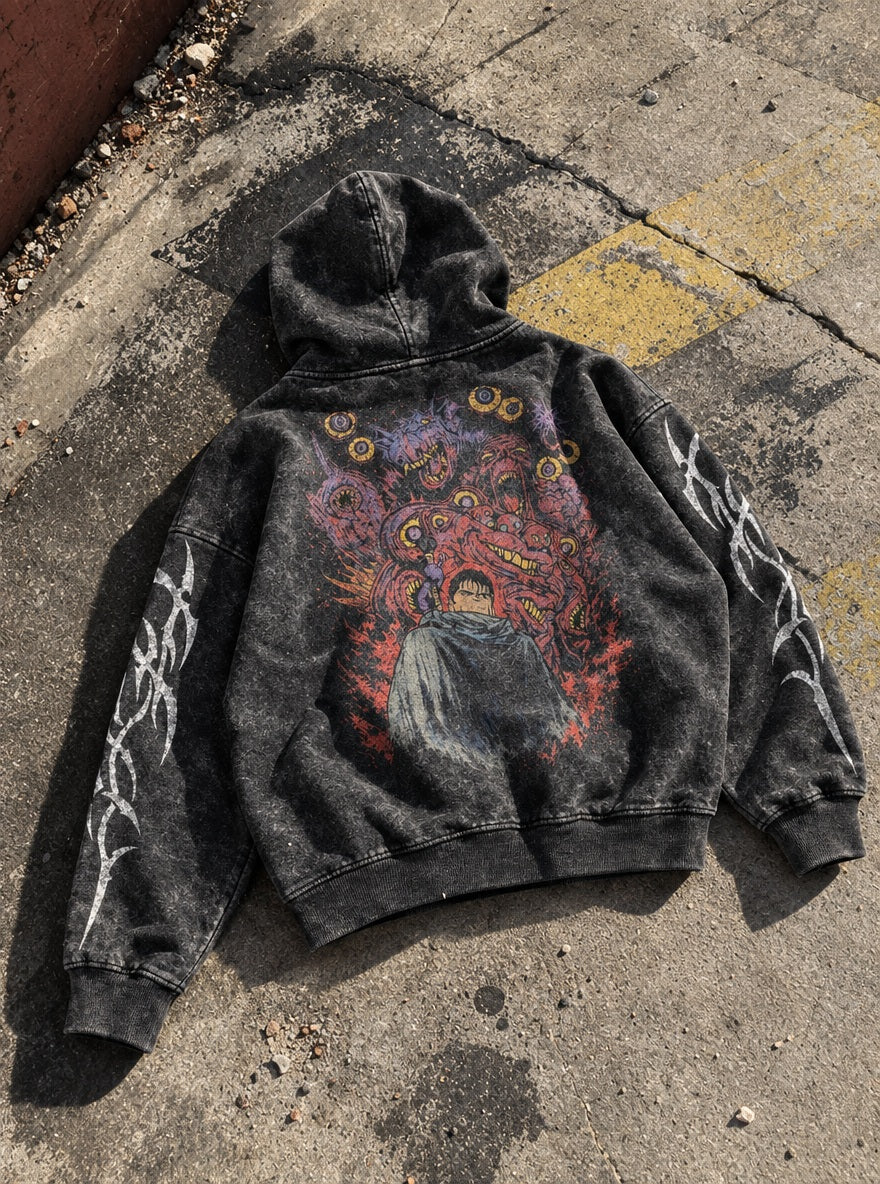 Guts Demon Swarm – Hoodie – flat-lay | Berserk