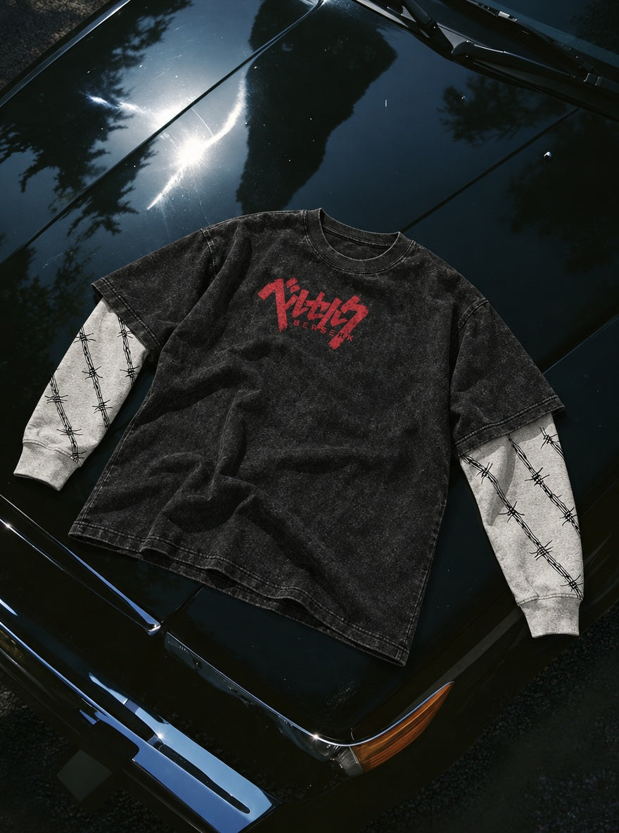 Red Katakana Logo – Double Sleeves – flat-lay | Berserk