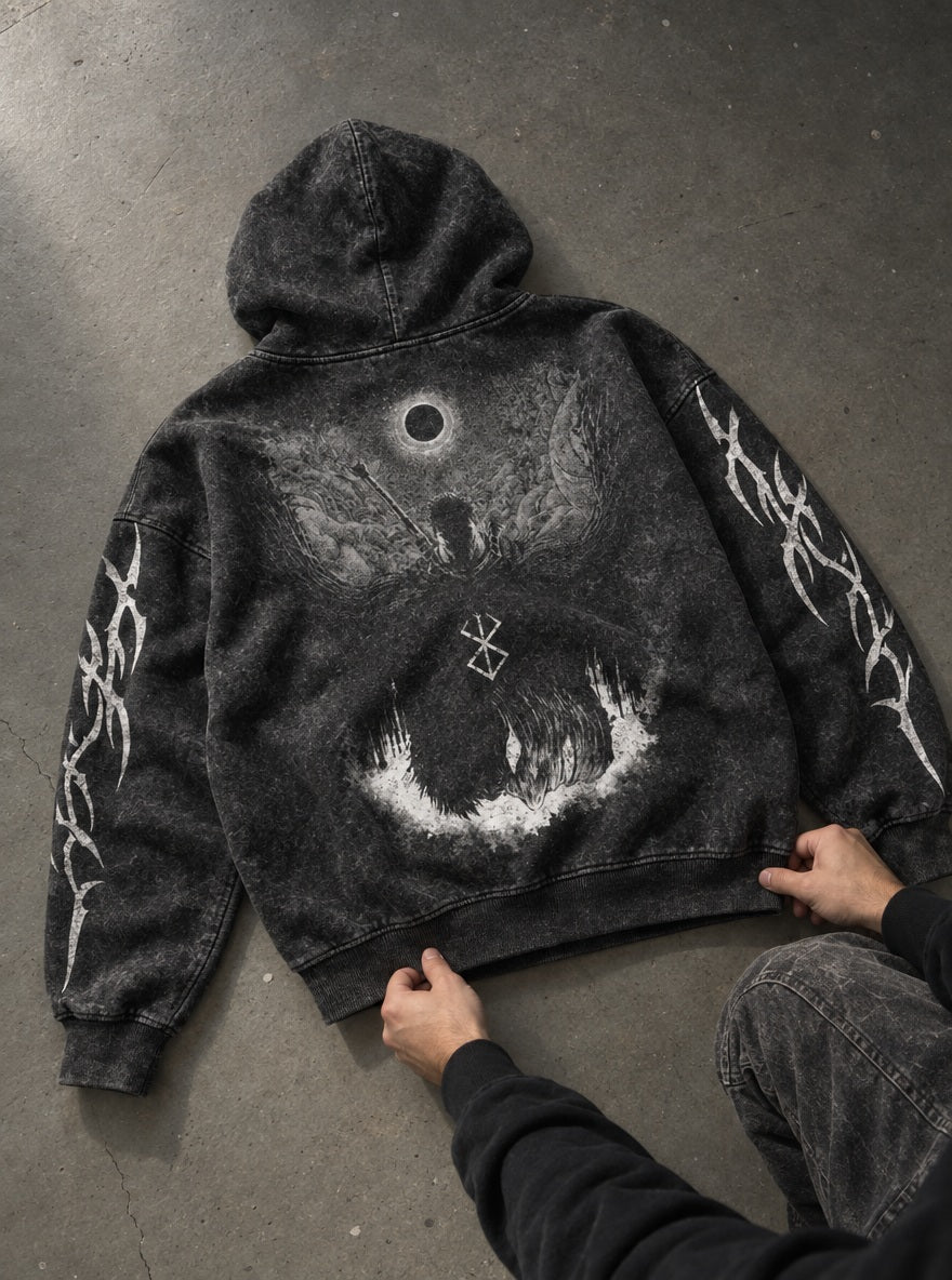 Black Sun Silhouette – Hoodie – flat-lay | Berserk