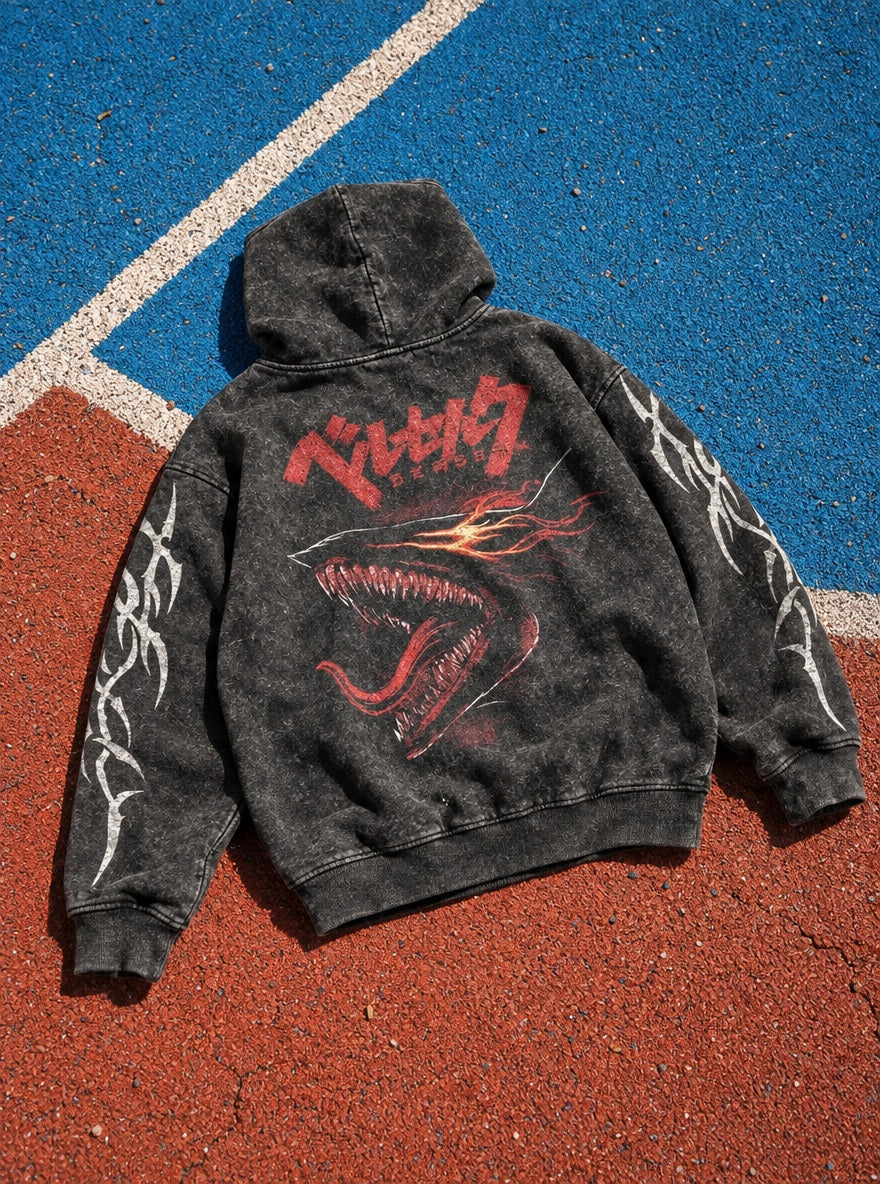 Red Berserker Maw – Hoodie – flat-lay | Berserk