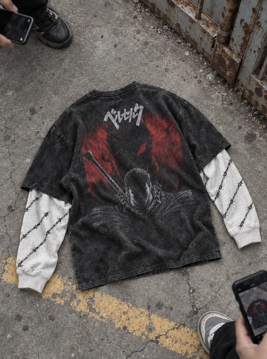 Red Halftone Guts – Double Sleeves – flat-lay | Berserk