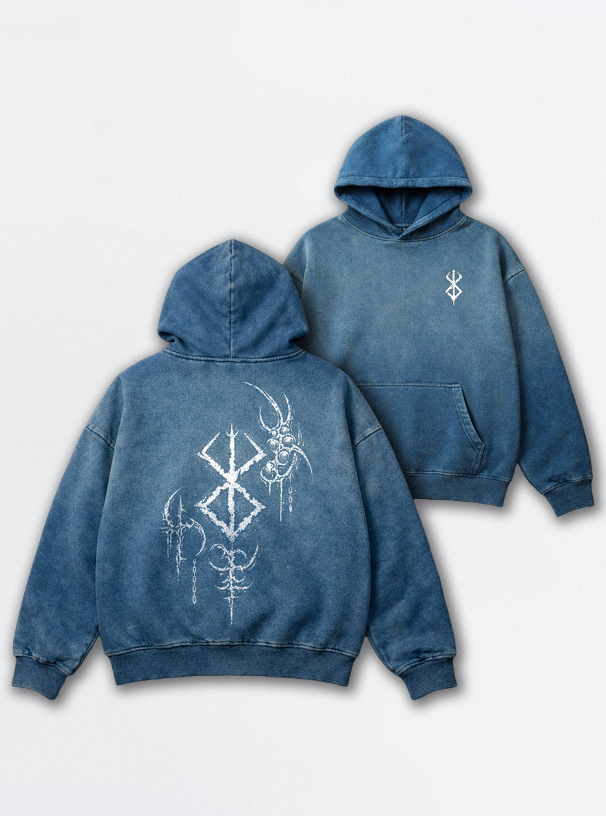 Blue Faded Hoodie – Chained Brand Sigil – mockup | Berserk