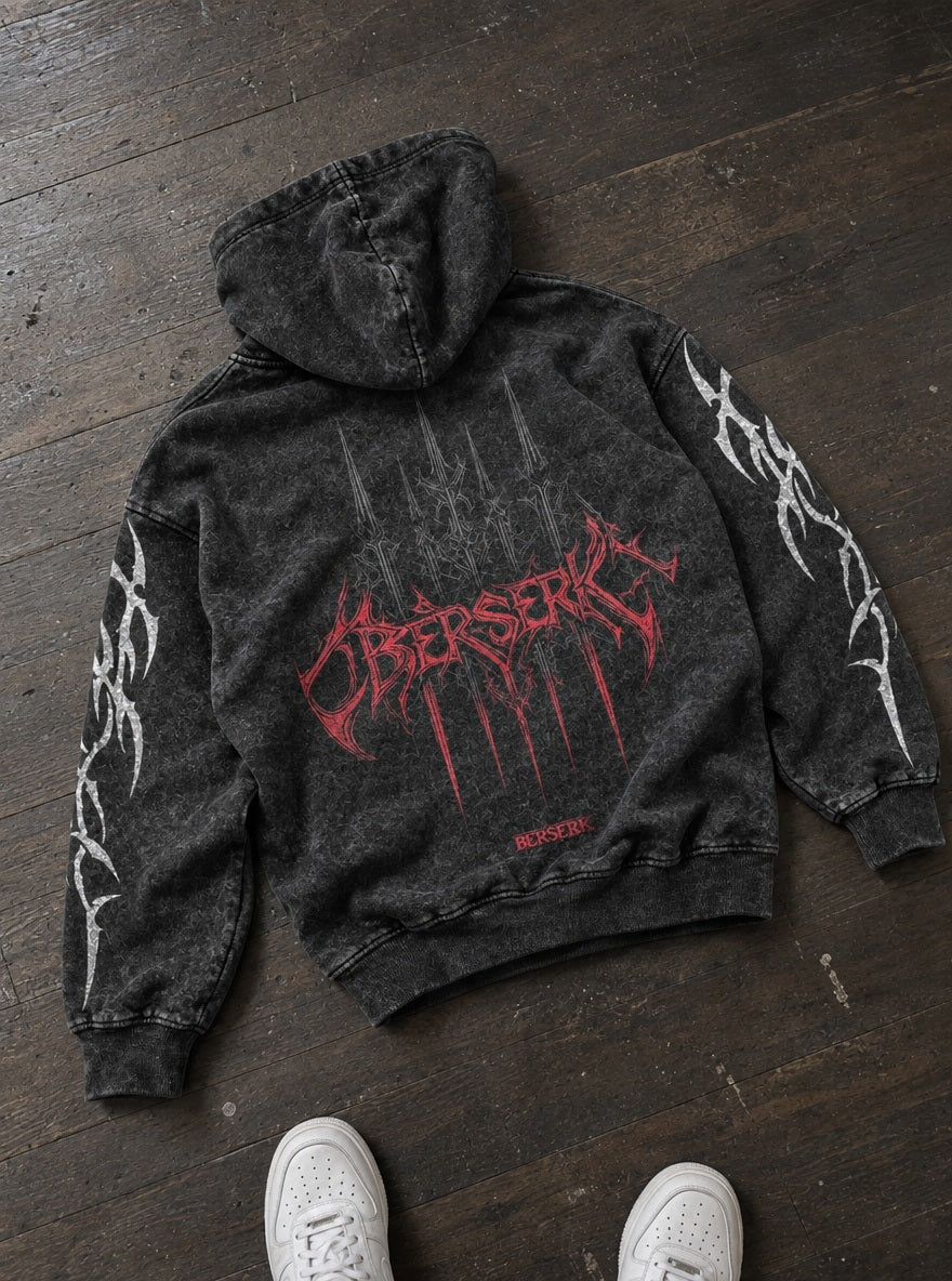 Red Metal Logo – Hoodie – flat-lay | Berserk