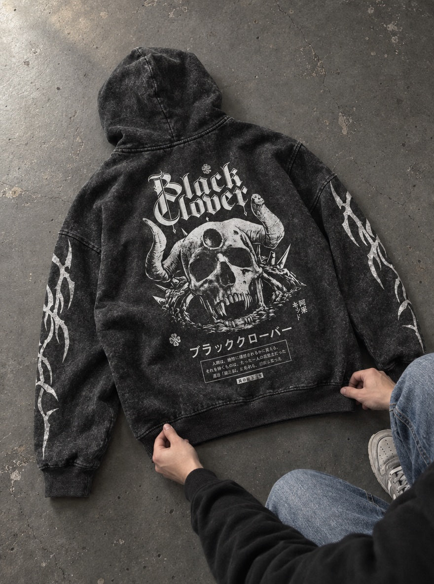 Horned Skull – Hoodie – flat-lay | Black Clover