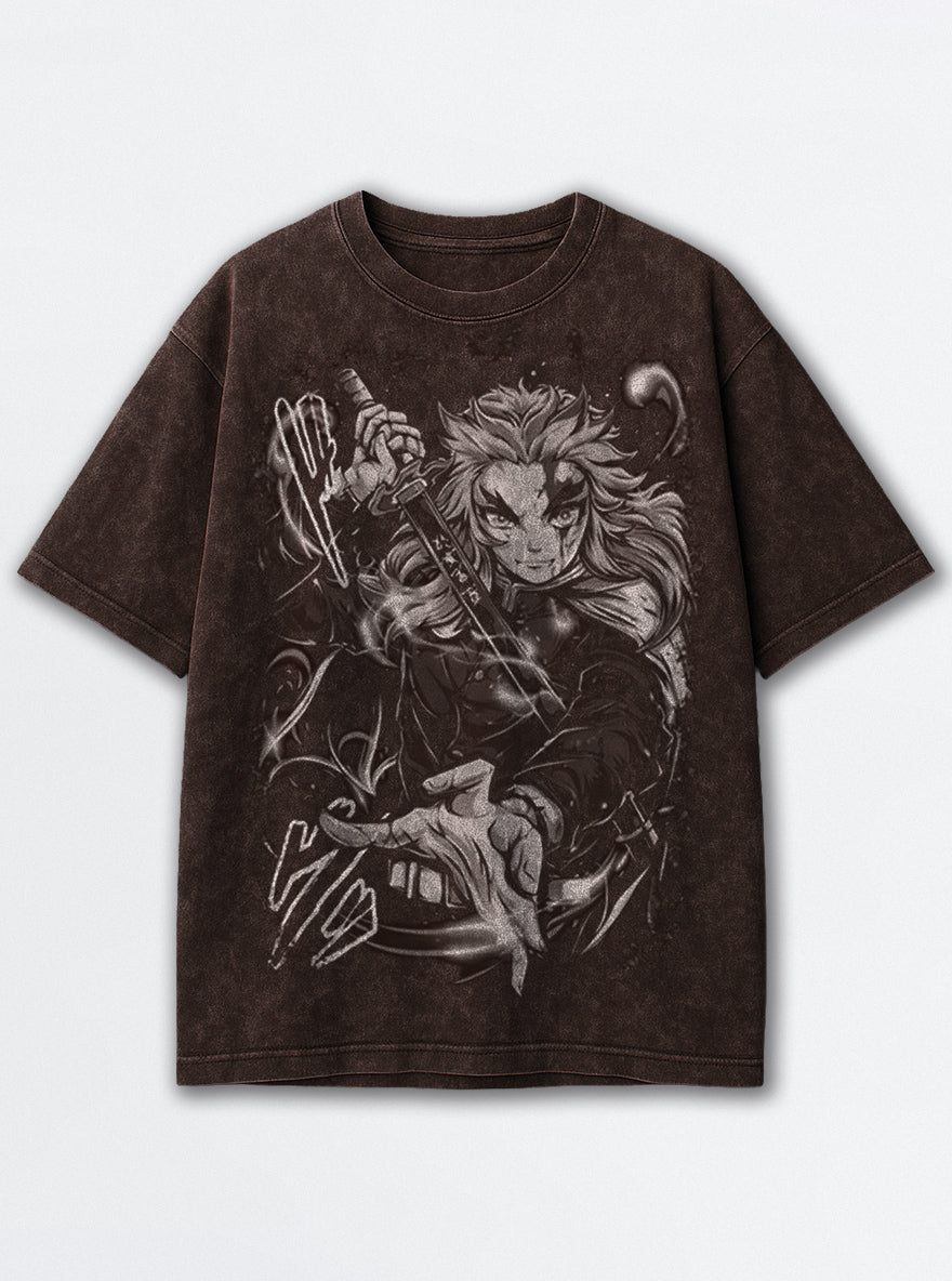 Rengoku Flame – Brown T-Shirt – mockup | Demon Slayer