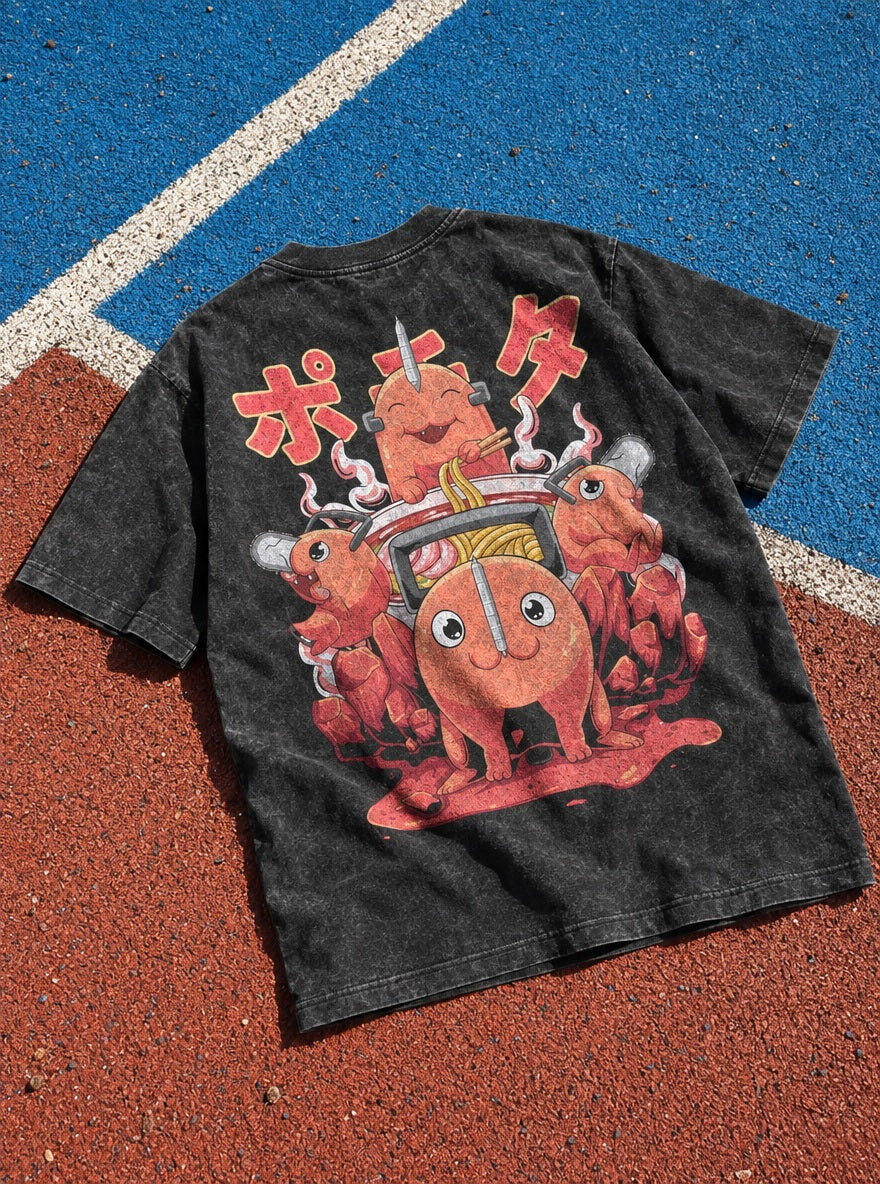 Pochita Noodles – T-Shirt – flat-lay | Chainsaw Man