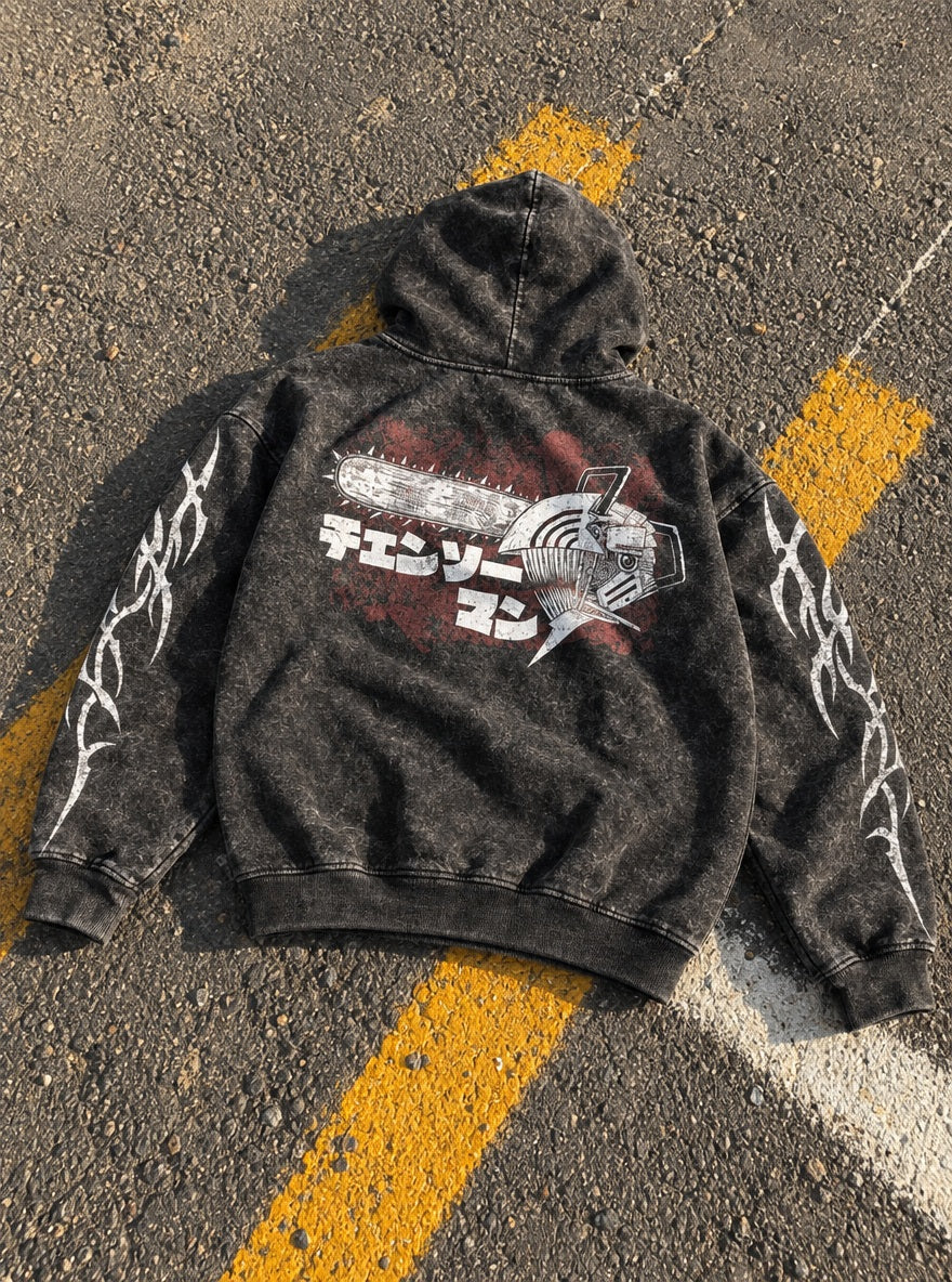 Chainsaw Head Logo – Hoodie – flat-lay | Chainsaw Man