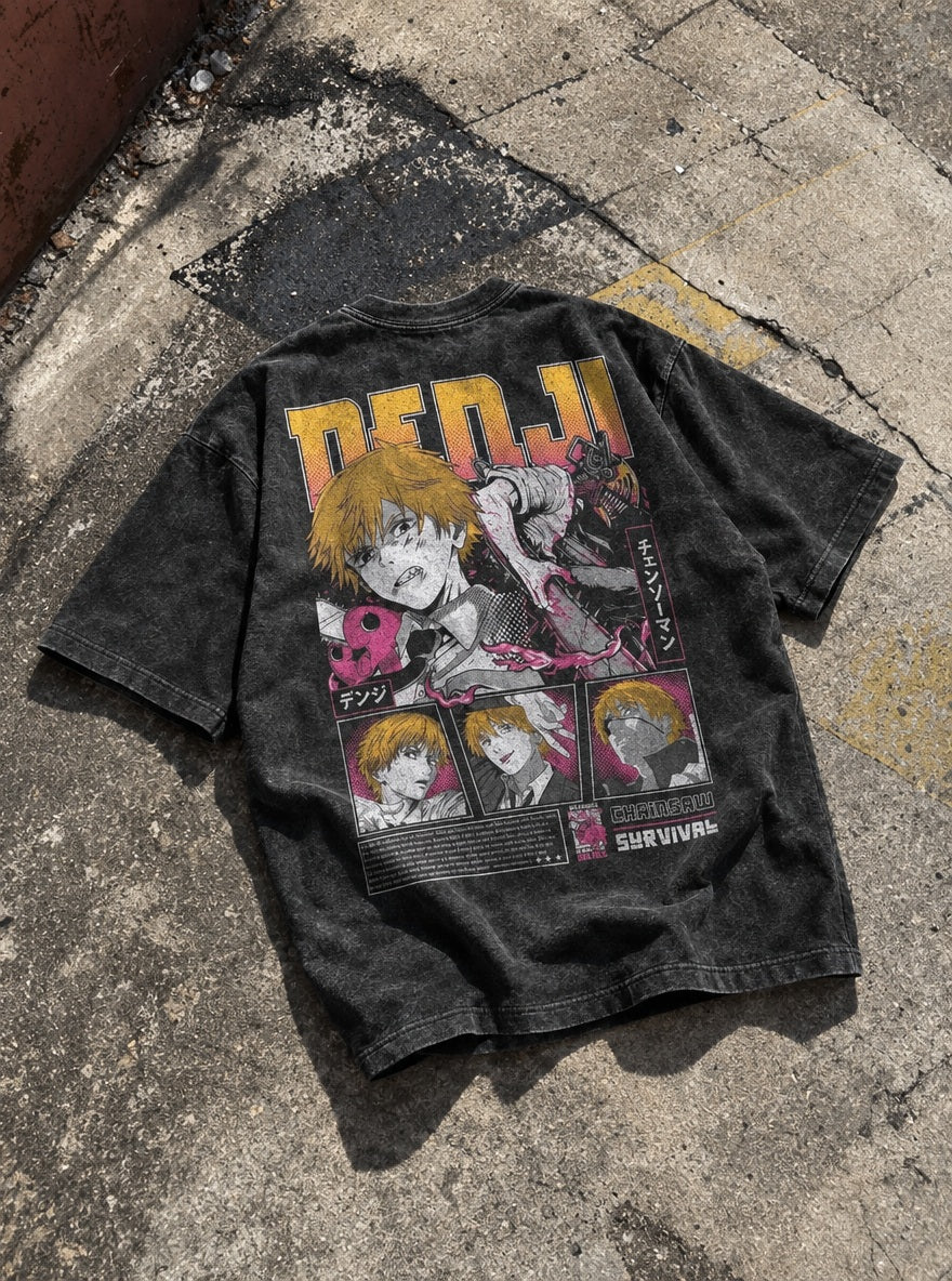 Denji Survival – T-Shirt – flat-lay | Chainsaw Man
