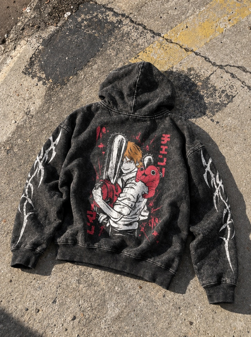 Denji & Pochita – Hoodie – flat-lay | Chainsaw Man