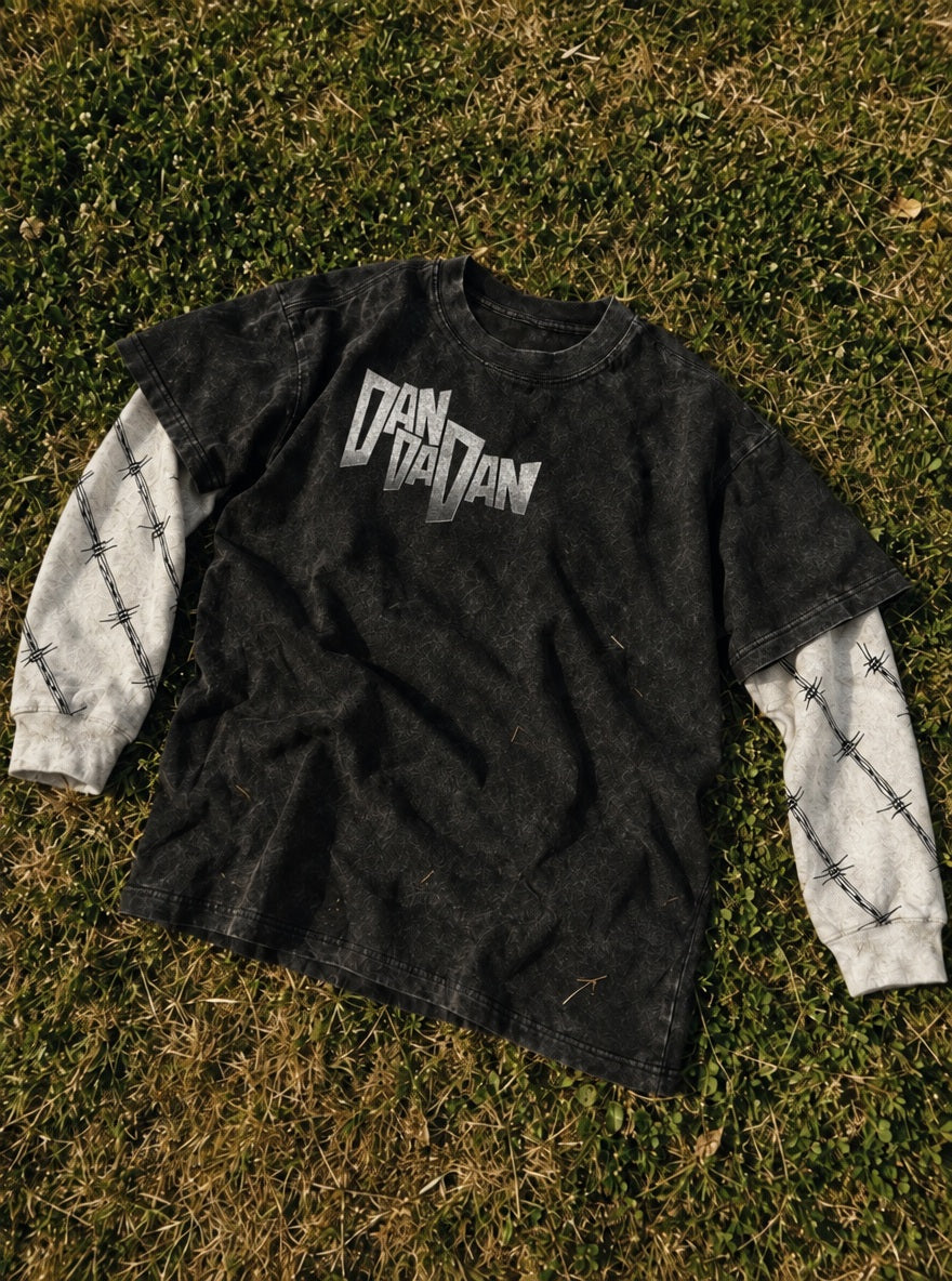 White Title Logo – Double Sleeves – flat-lay | Dandadan