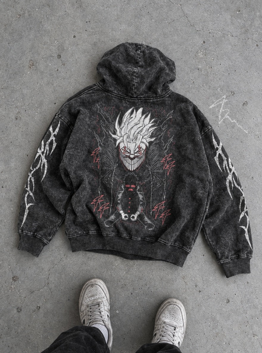 Okarun Shadow – Hoodie – flat-lay | Dandadan