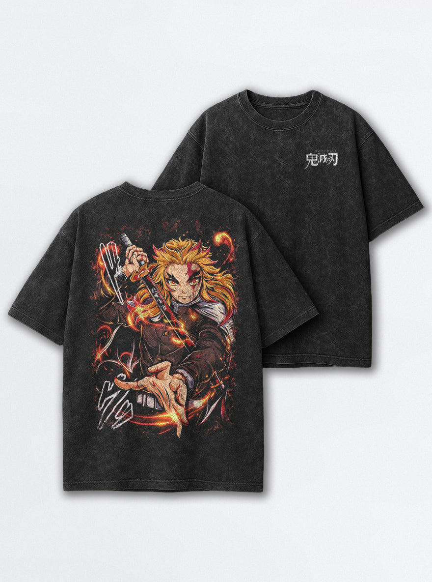 Rengoku Flame – Black T-Shirt – mockup | Demon Slayer