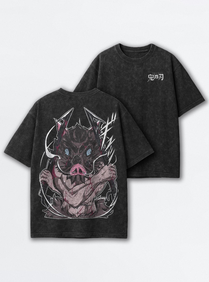 Boar Head – Black T-Shirt – mockup | Demon Slayer