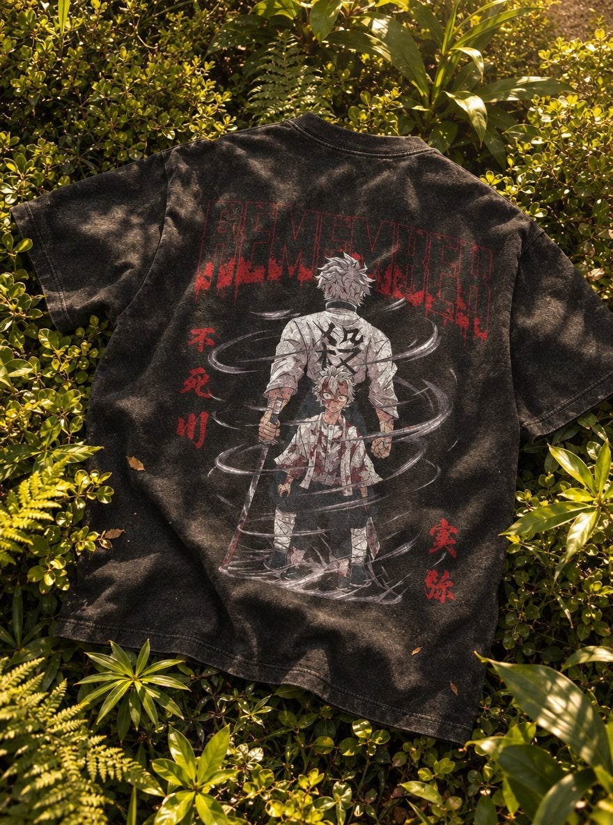 Sanemi Legacy – Black T-Shirt – flat-lay | Demon Slayer