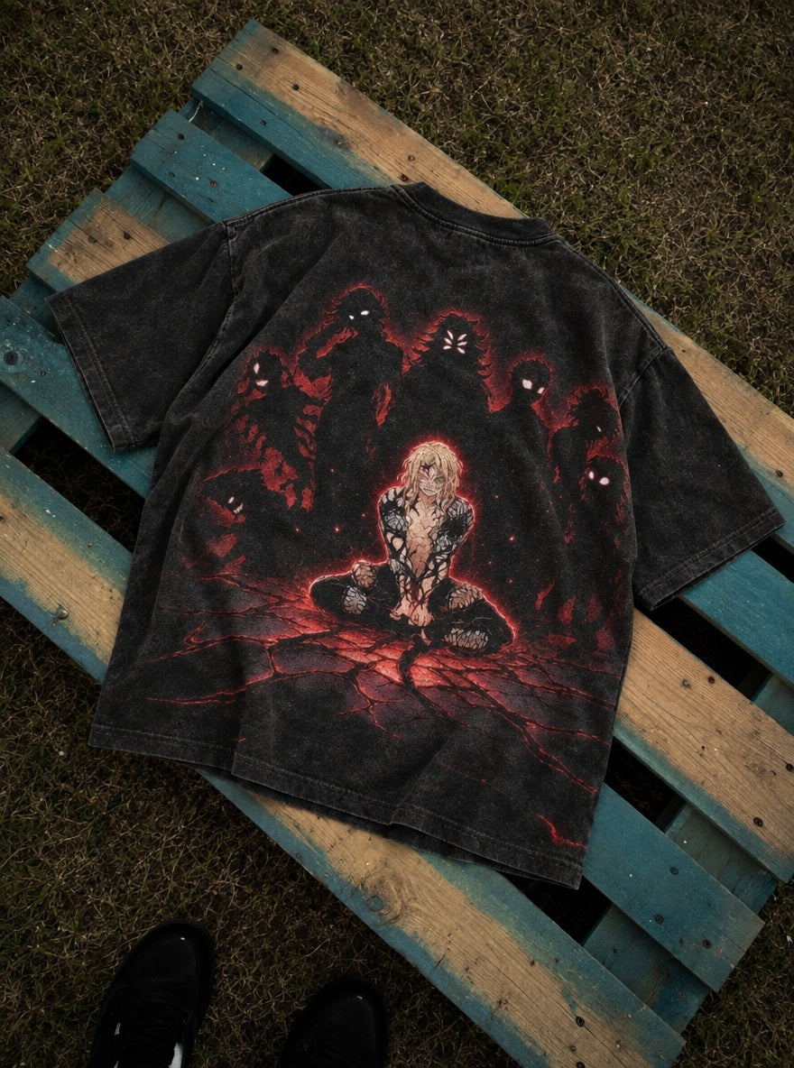 Muzan's Moons – Black T-Shirt – flat-lay | Demon Slayer