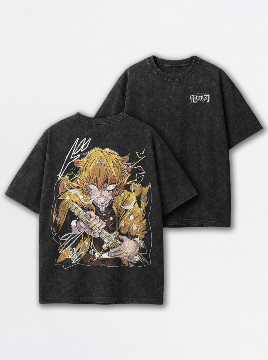 Zenitsu Fury – Black T-Shirt – mockup | Demon Slayer