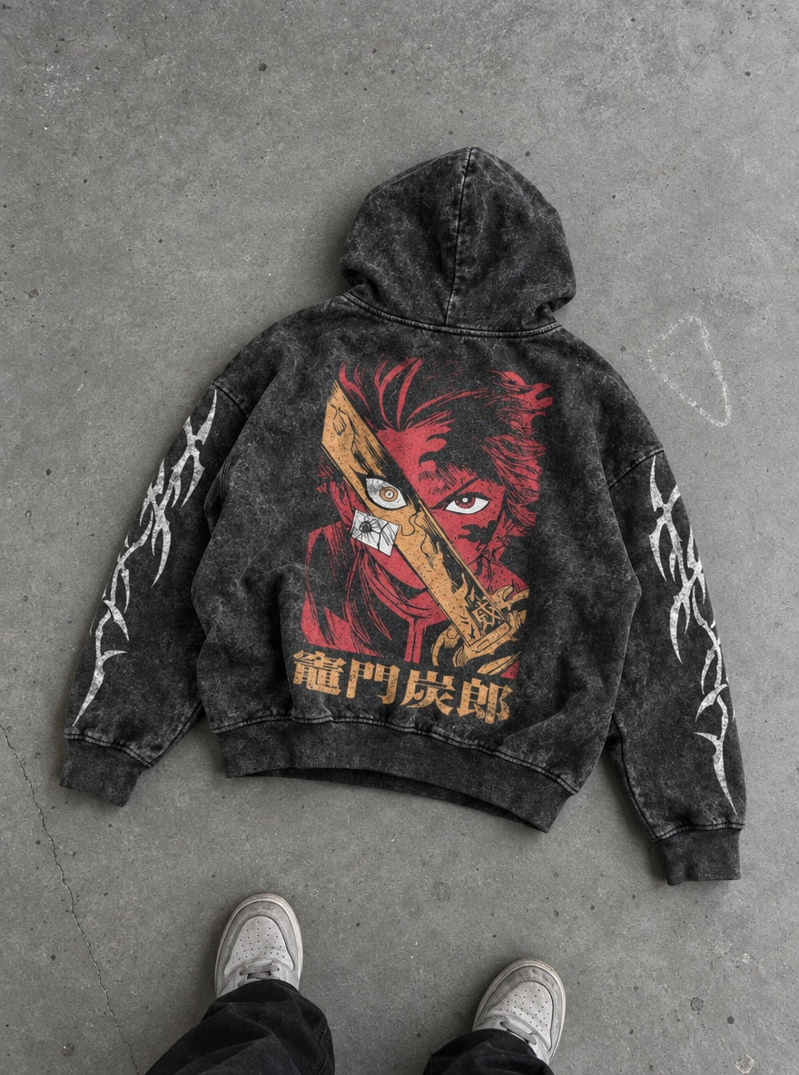 Tanjiro Red – Hoodie – flat-lay | Demon Slayer