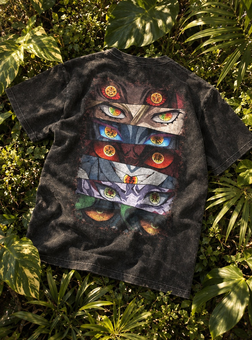 Demon Eyes – Black T-Shirt – flat-lay | Demon Slayer