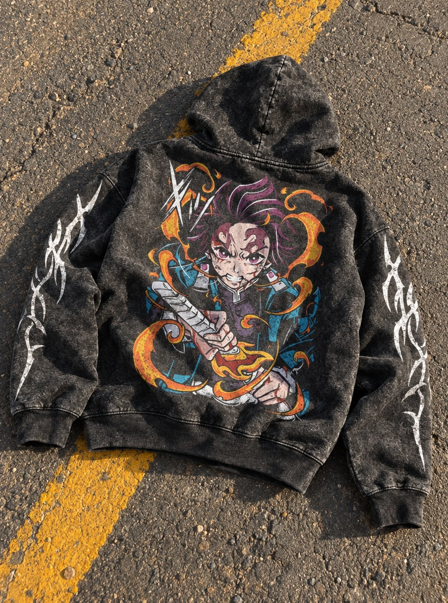 Tanjiro Duo – Hoodie – flat-lay | Demon Slayer