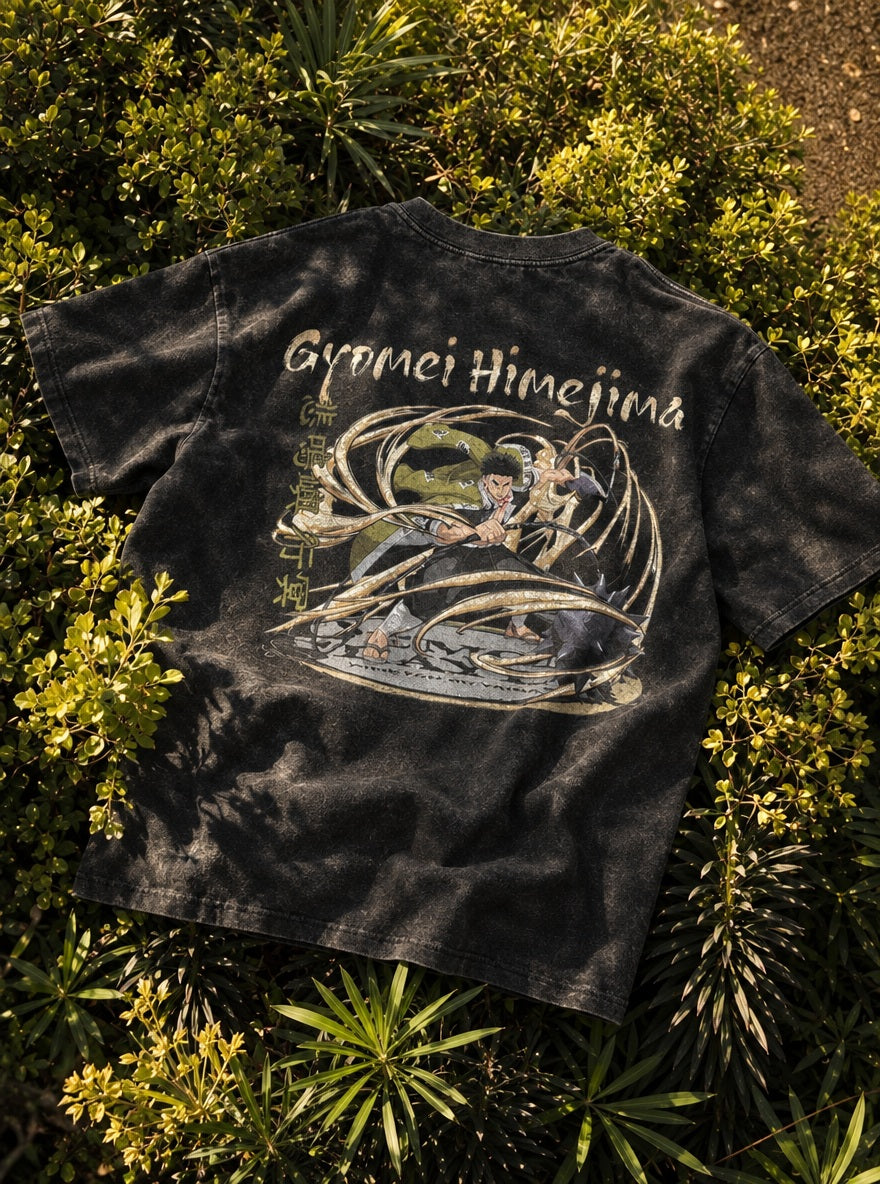 Gyomei Himejima – Black T-Shirt – flat-lay | Demon Slayer