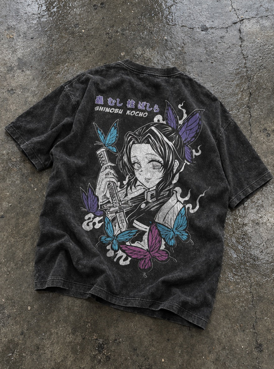 Shinobu Butterfly – Black T-Shirt – flat-lay | Demon Slayer
