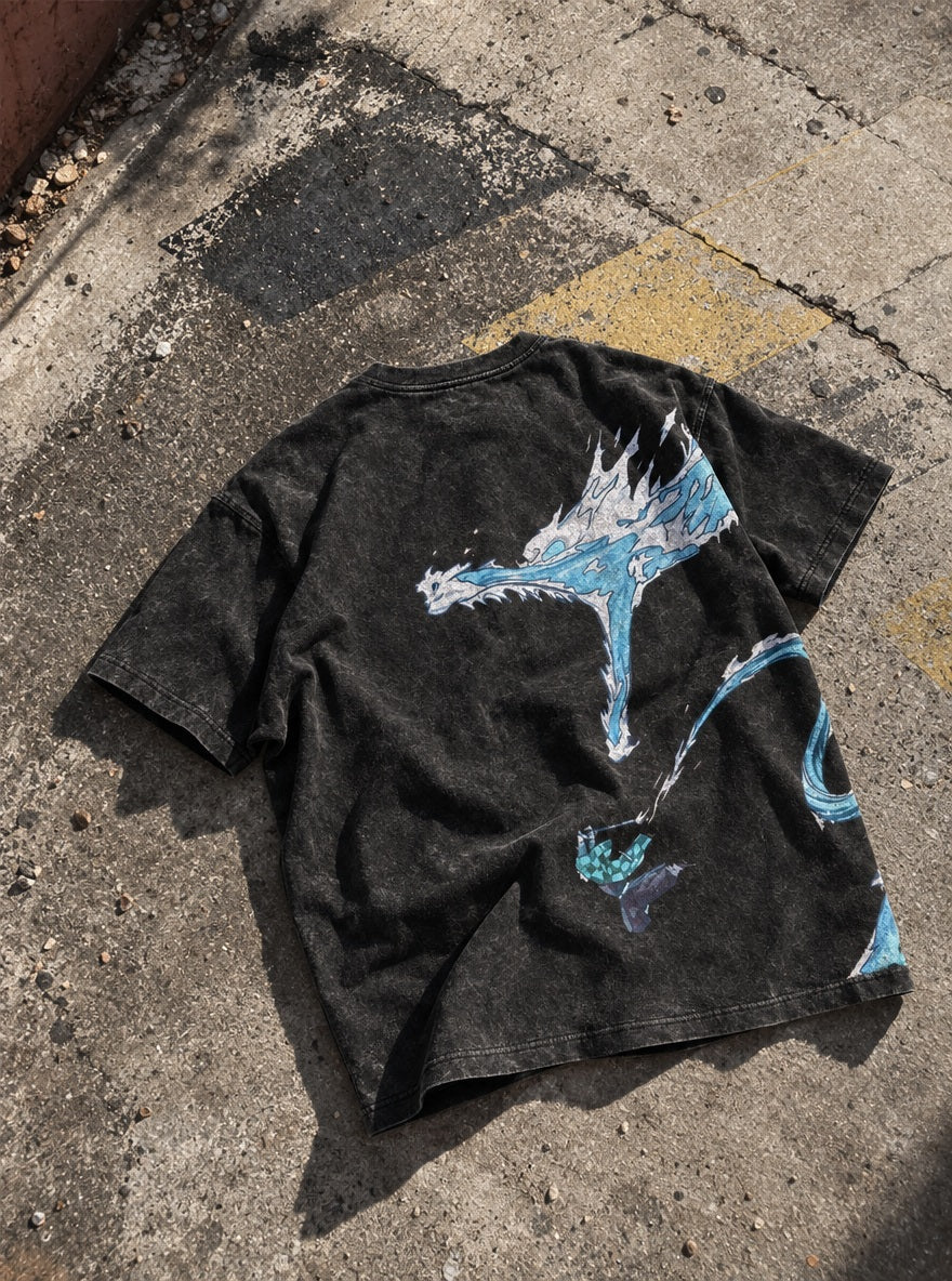 Water Dragon – Black T-Shirt – flat-lay | Demon Slayer