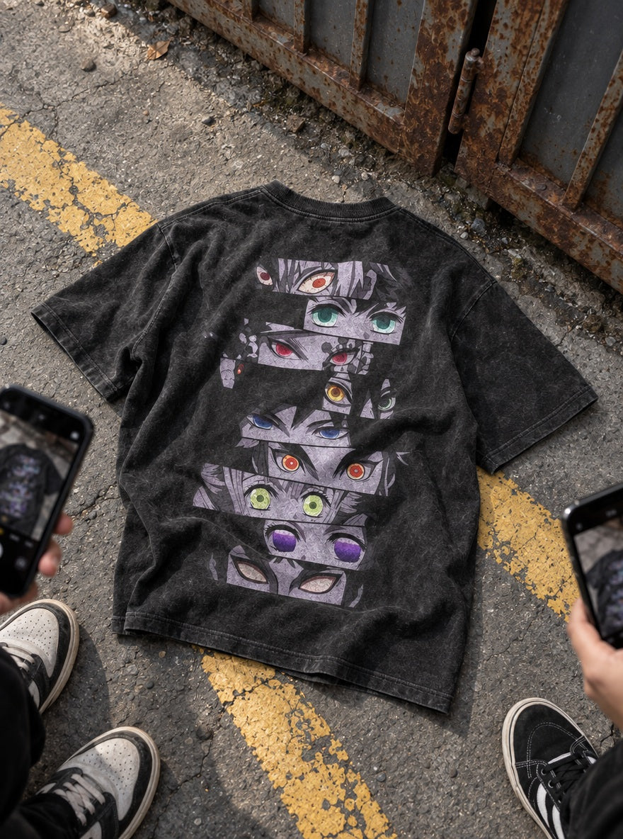Hashira Eyes – Black T-Shirt – flat-lay | Demon Slayer