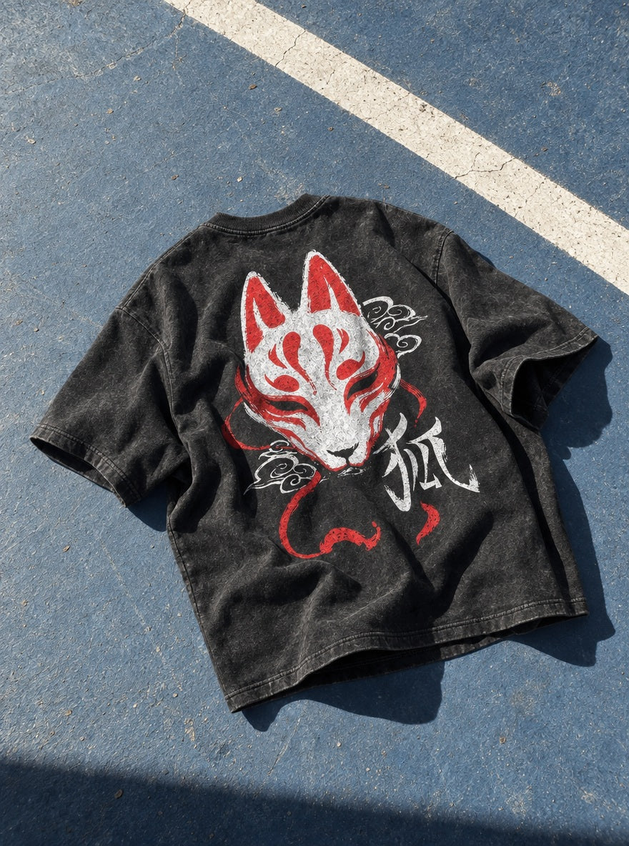 Slayer Mask – Black T-Shirt – flat-lay | Demon Slayer