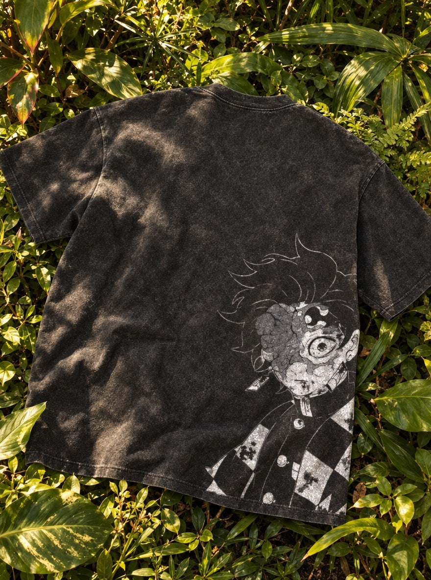Demon Tanjiro – Black T-Shirt – flat-lay | Demon Slayer