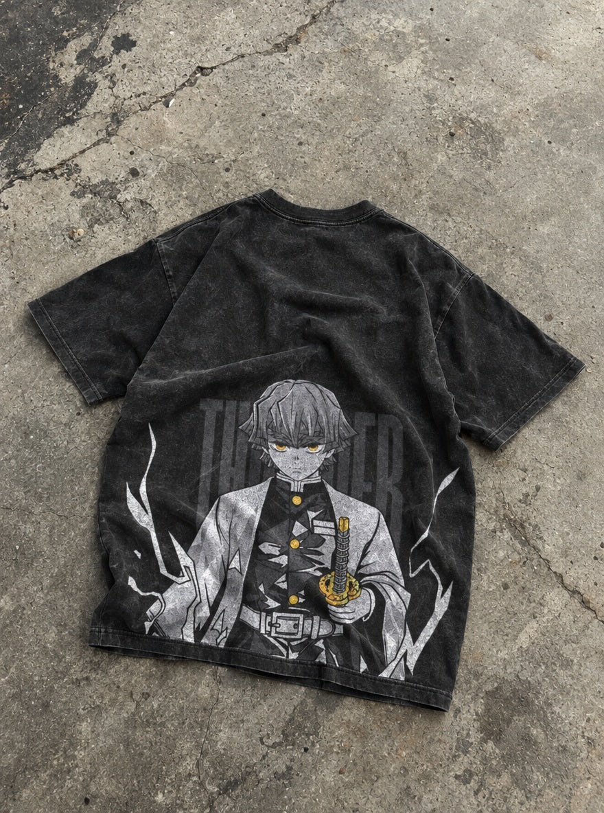 Zenitsu Awakened – Black T-Shirt – flat-lay | Demon Slayer