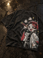 Tanjiro Chibi – Black T-Shirt – flat-lay | Demon Slayer