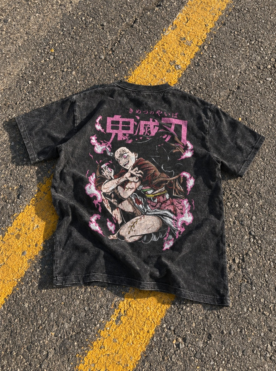 Nezuko Rage – Black T-Shirt – flat-lay | Demon Slayer