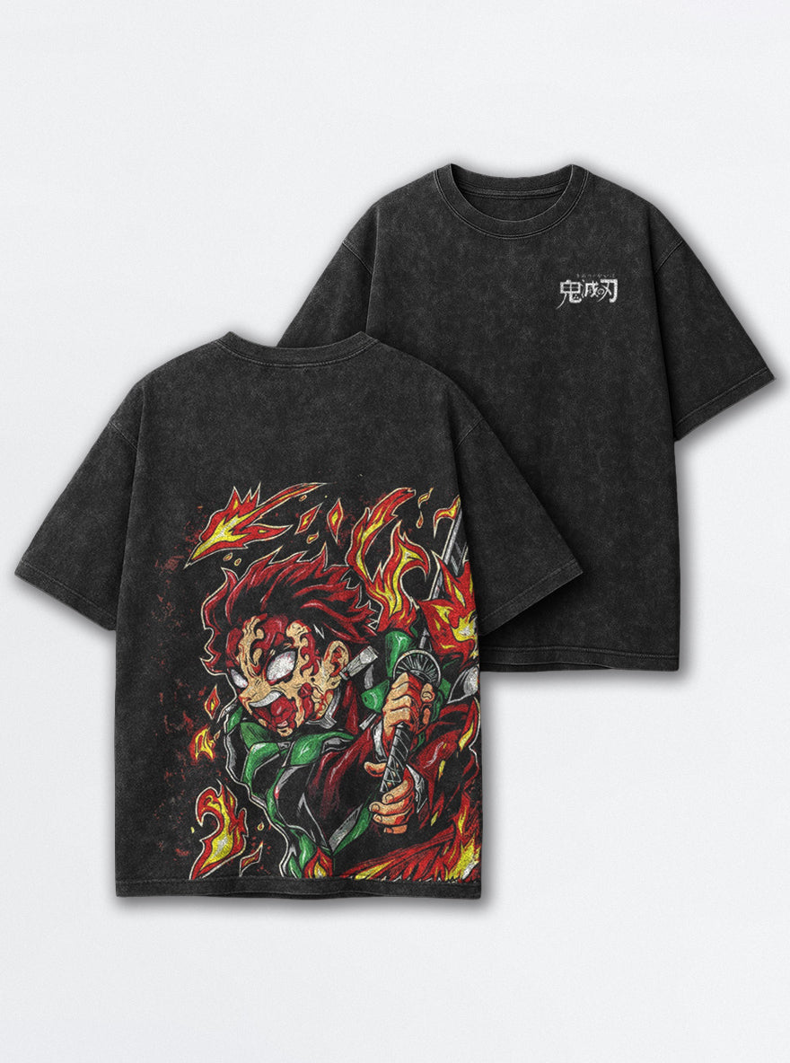 Tanjiro Inferno – Black T-Shirt – mockup | Demon Slayer