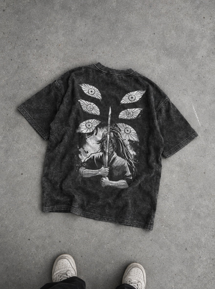 Kokushibo Eclipse – Black T-Shirt – flat-lay | Demon Slayer