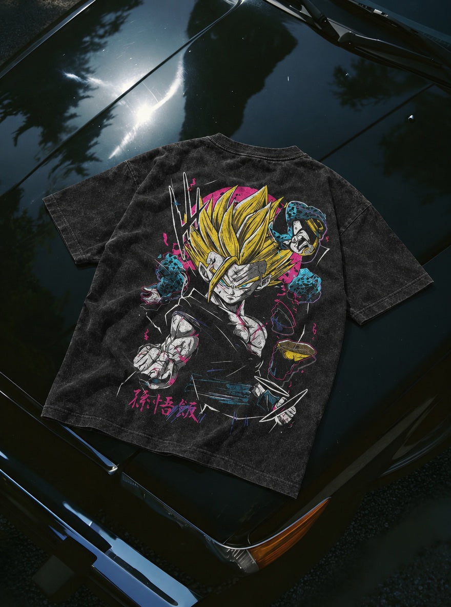 Gohan vs Cell – T-Shirt – flat-lay | Dragon Ball