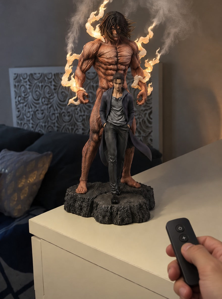 Eren and Attack Titan Mist Diffuser Figure – switching on with the remote | Attack on Titan