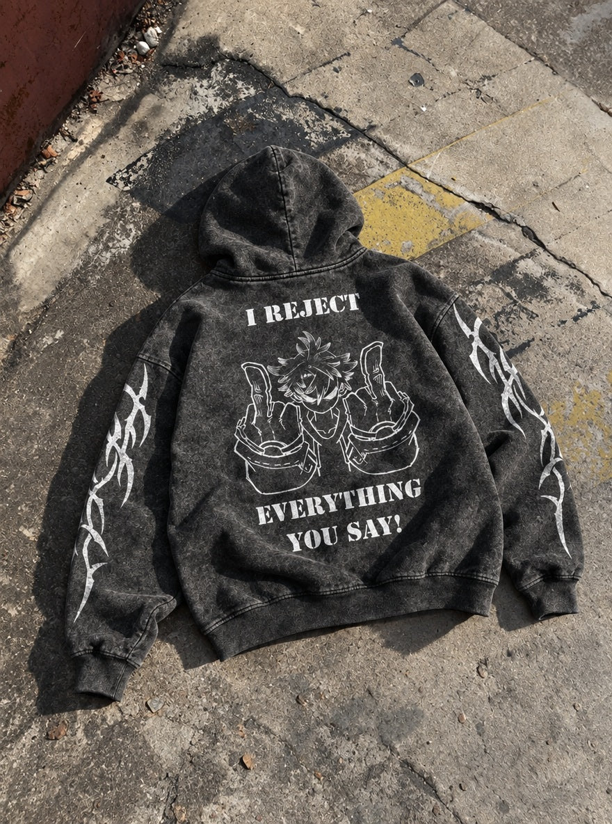 I Reject Everything – Hoodie – flat-lay | Gachiakuta
