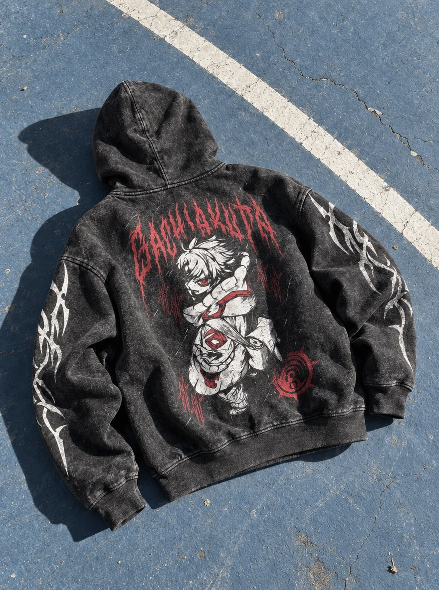 Rudo Red Rain – Hoodie – flat-lay | Gachiakuta